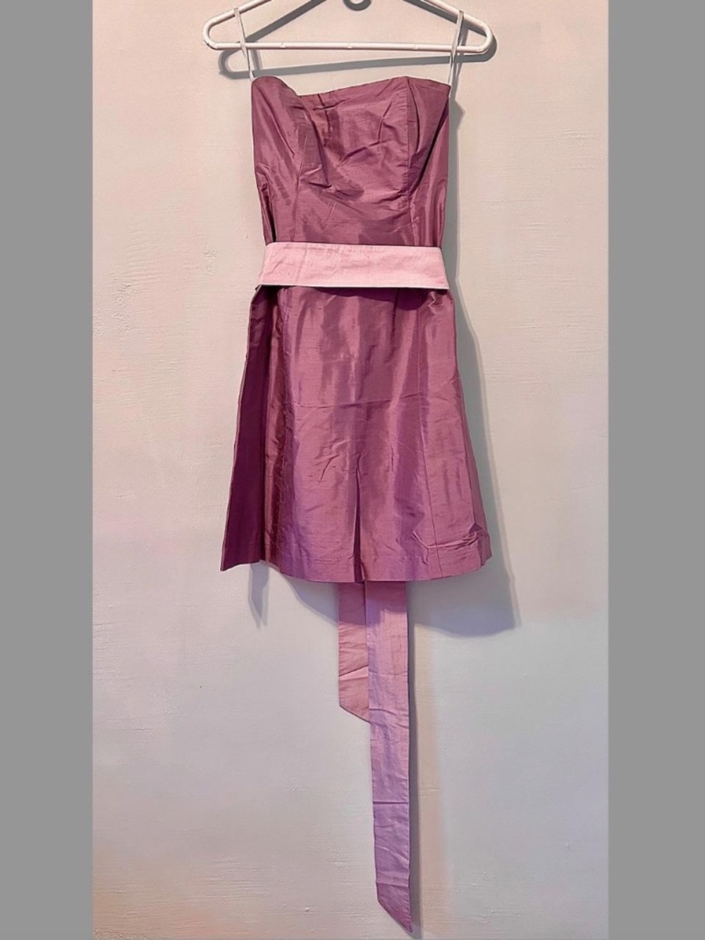 Vintage Y2K Purple Lavender Strapless Silk Mini Dress, Simple Silhouettes Size 2